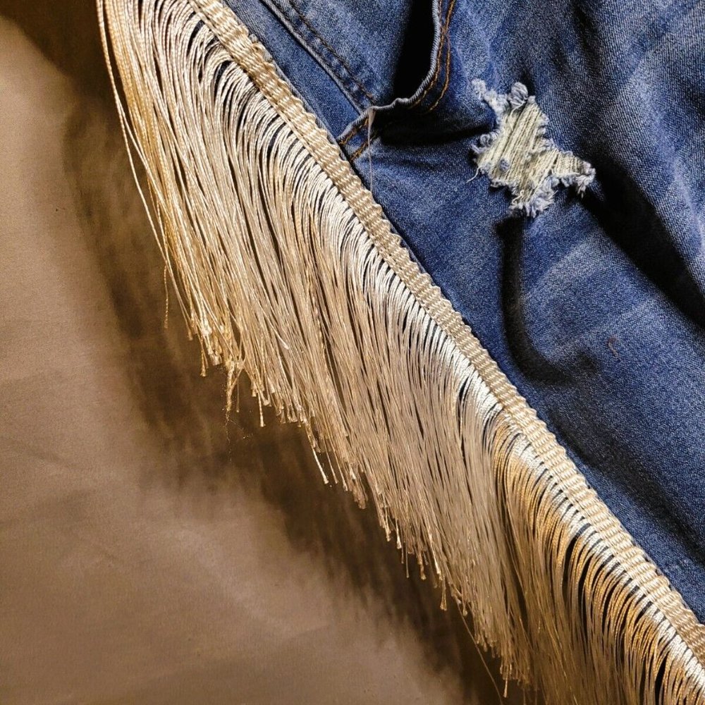 NWT AP Blue by Aphrodite Jeans with White Fringe Size 1X - Picture 9 of 12